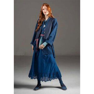 Woven petticoat slip in organic cotton indigo blue